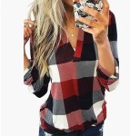 Bluzka damska w kratę oversize koszula elegancka długi rękaw casual OUTLET Maavoki