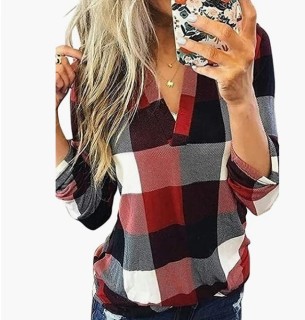 Bluzka damska w kratę oversize koszula elegancka długi rękaw casual OUTLET Maavoki