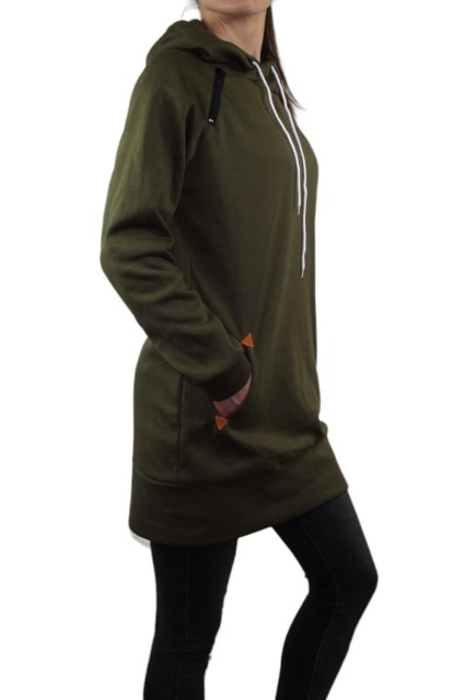 bluza damska długa z kapurem oliwka1.jpg