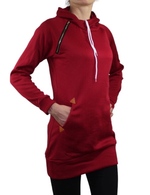 bluza damska długa z kapturem czerwona 5.jpg
