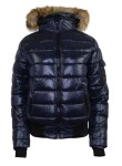 Kurtka damska zimowa puchowa błyszcząca kaptur futerko Geographical Norway BASSIMA granatowa