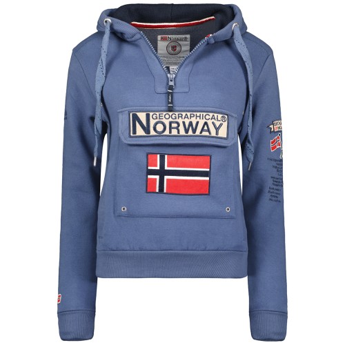 Bluza damska kangurka Petrol Blue Gymclass z kapturem przód Geographical Norway