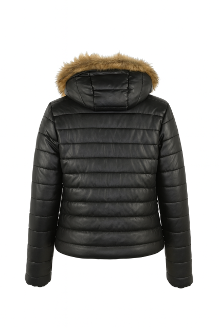 kurtka damska, pikowana ze skóry ekologicznej, czarna