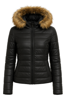 Kurtka damska pikowana ze skóry ekologicznej z futerkiem czarna M