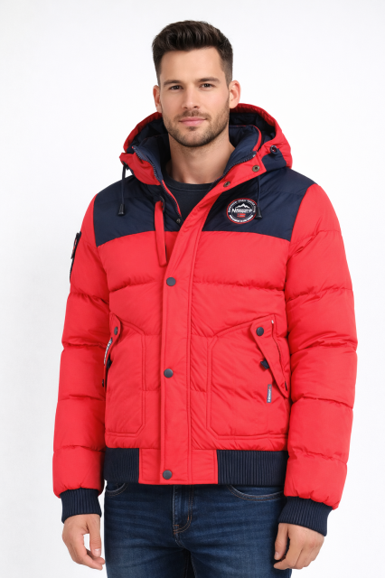 Kurtka męska zimowea Geographical Norway Volva czerwona z kapturem.png