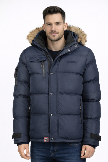 Kurtka męska zimowa puchowa Geographical Norway BONAP DB  granatowa z kapturem