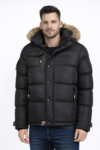 Kurtka męska zimowa puchowa Geographical Norway BONAP lekka czarna z kapturem