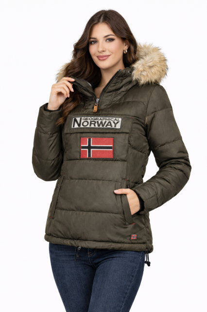 Kurtka damska narciarska puchowa Geographical Norway BELANCOLIE LADY khaki z kapturem.png