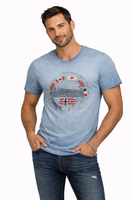 t shirt męski niebieski v neck bawełniany geographical norway jimpeach na modelu styl casual sportowy