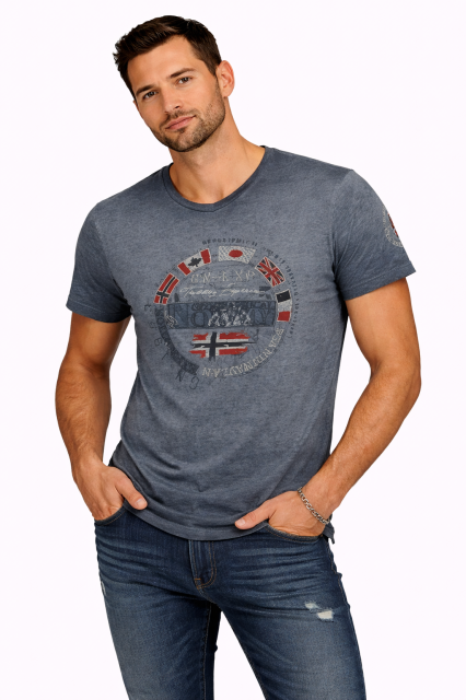 t shirt męski granatowy v neck bawełniany geographical norway jimpeach na modelu styl casual sportowy outfit