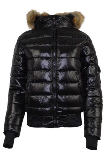 Kurtka damska zimowa puchowa błyszcząca kaptur futerko Geographical Norway BASSIMA