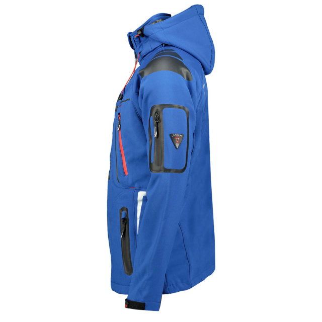Kurtka męska softshell narciarska Geographical Norway Techno z kapturem niebieska bok.png