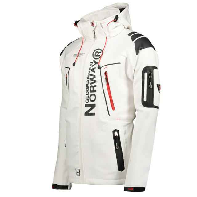 Kurtka męska softshell narciarska Geographical Norway Techno z kapturem biała.png