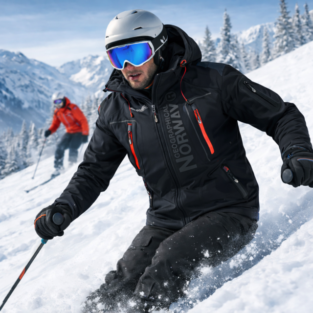 Kurtka męska softshell narciarska Geographical Norway Techno z kapturem czarna model.png