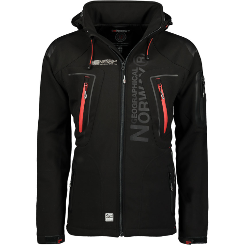 Kurtka męska softshell narciarska Geographical Norway Techno z kapturem czarna przod.png