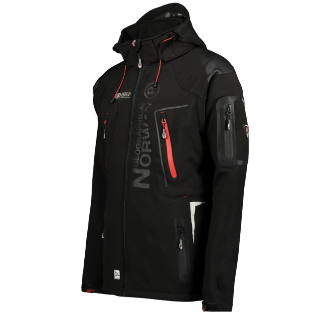 Kurtka męska softshell narciarska Geographical Norway Techno z kapturem czarna.png