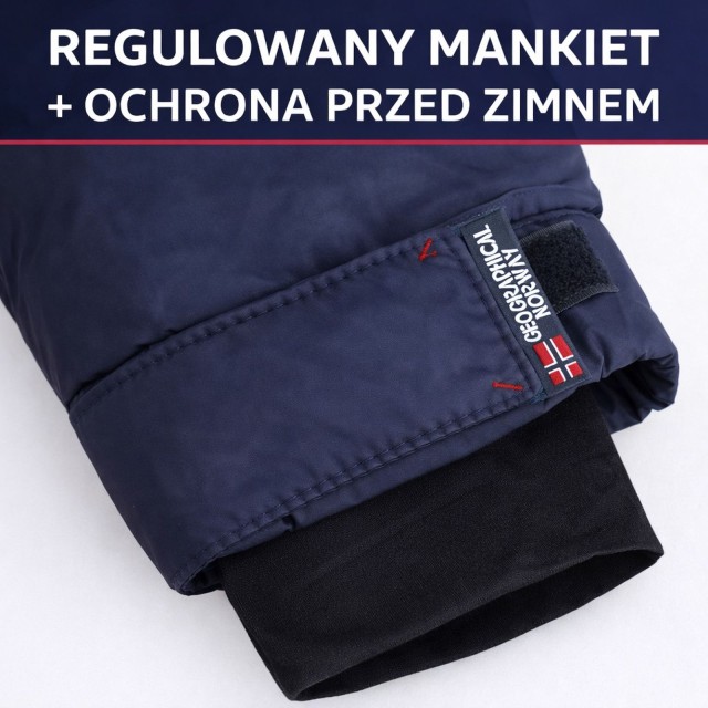 Kurtka damska narciarska puchowa Geographical Norway BELANCOLIE LADY granatowa z kapturem mankiet.jpg