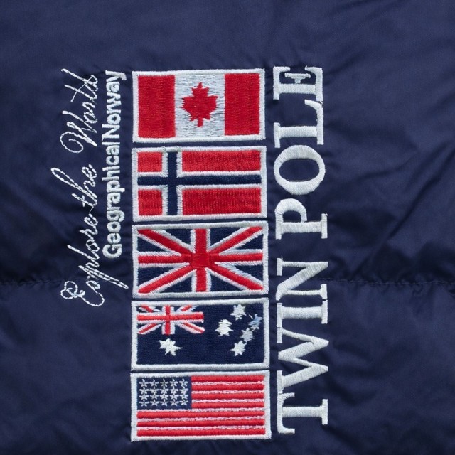 Kurtka damska narciarska puchowa Geographical Norway BELANCOLIE LADY granatowa z kapturem naszywka.jpg