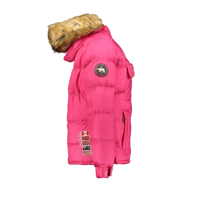 Kurtka damska narciarska puchowa Geographical Norway BELANCOLIE LADY różowa z kapturem bok.jpg
