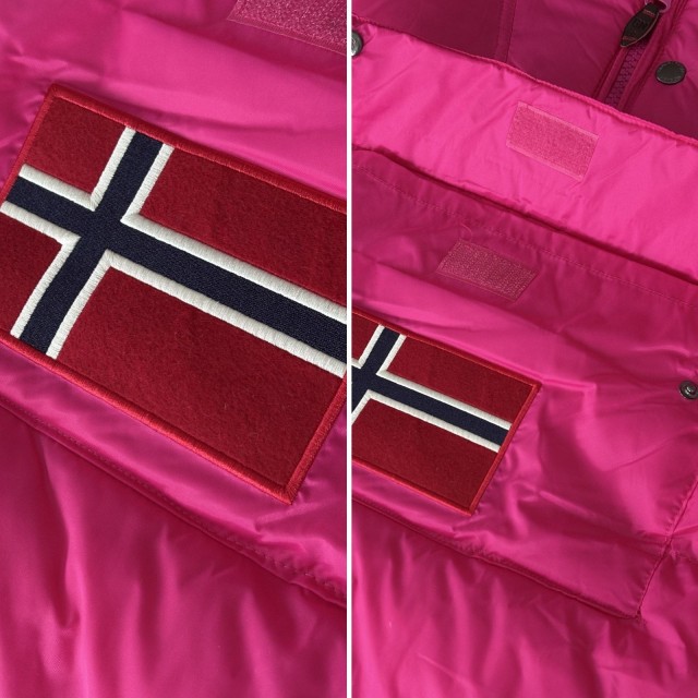 Kurtka damska narciarska puchowa Geographical Norway BELANCOLIE LADY różowa z kapturem detal.jpg