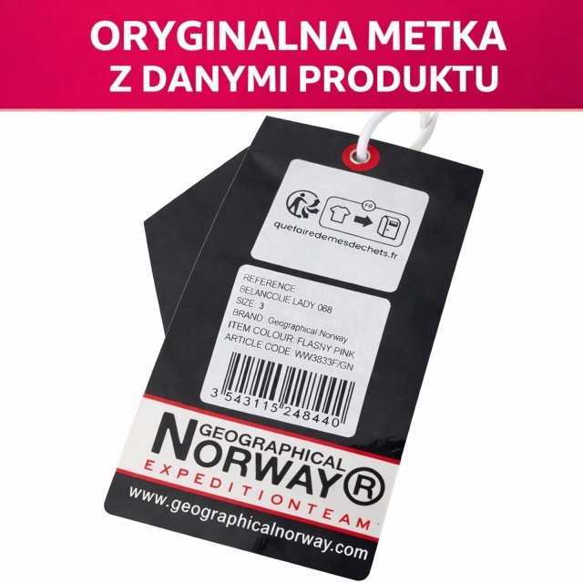 Kurtka damska narciarska puchowa Geographical Norway BELANCOLIE LADY różowa z kapturem metka.jpg