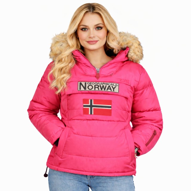 Kurtka damska narciarska puchowa Geographical Norway BELANCOLIE LADY różowa z kapturem model.jpg