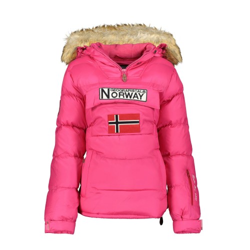 Kurtka damska narciarska puchowa Geographical Norway BELANCOLIE LADY różowa z kapturem przod.jpg