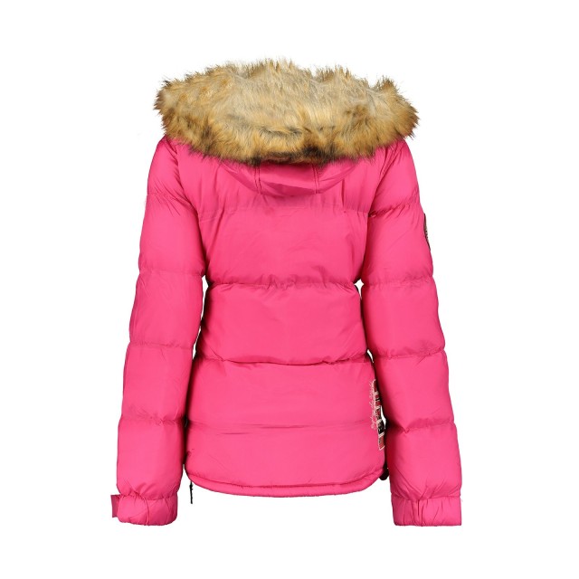 Kurtka damska narciarska puchowa Geographical Norway BELANCOLIE LADY różowa z kapturem tył.jpg