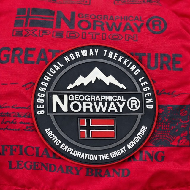 Kamizelka męska puchowa Geographical Norway VILANO czerwona z kapturem naszywka.jpg