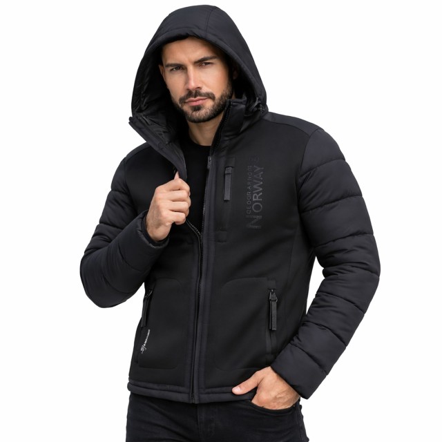 Kurtka męska zimowa Geographical Norway BEACHWOOD czarna z kapturem model z kapturem.jpg