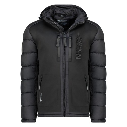Kurtka męska zimowa Geographical Norway BEACHWOOD czarna z kapturem przod.jpg