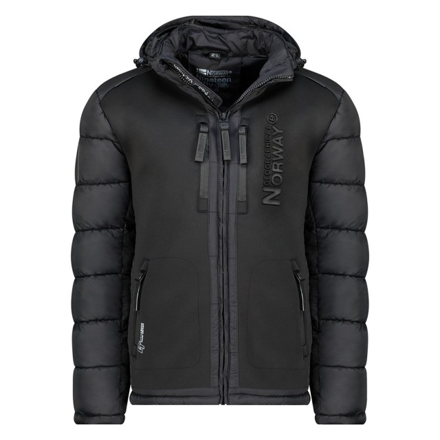 Kurtka męska zimowa Geographical Norway BEACHWOOD czarna z kapturem przod.jpg