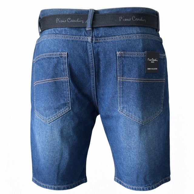 Spodenki męskie jeansowe Pierre Cardin granatowe z czarnym paskiem Bawełna 100% tył