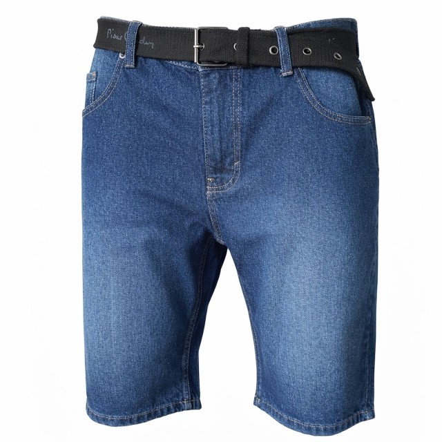 Spodenki męskie jeansowe Pierre Cardin granatowe z czarnym paskiem Bawełna 100%  przód