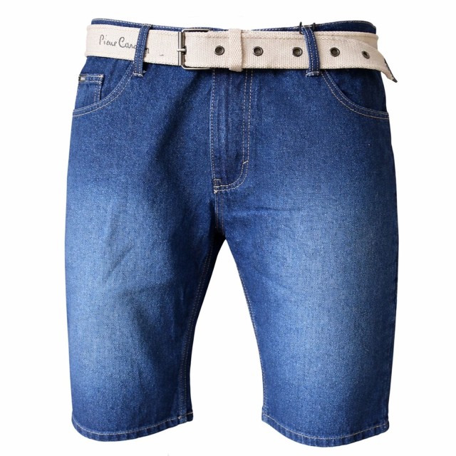 Spodenki męskie jeansowe Pierre Cardin granatowe z jasnym paskiem Bawełna 100% przód