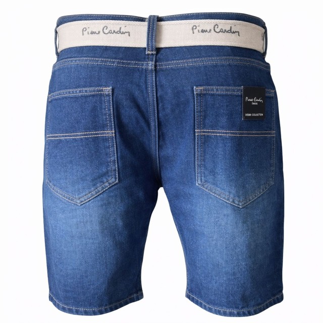 Spodenki męskie jeansowe Pierre Cardin granatowe z jasnym paskiem Bawełna 100% tył