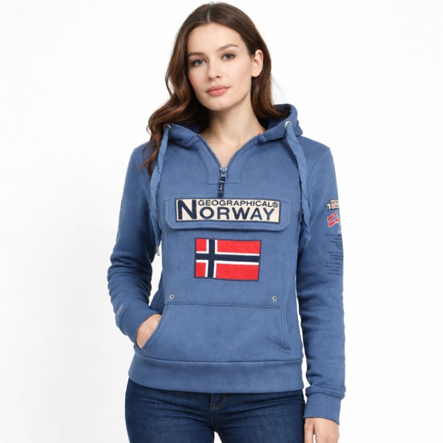 Bluza damska Geographical Norway Gymclass Petrol Blue kangurek z kapturem przód model