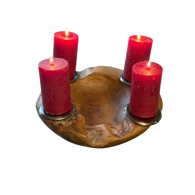 drewniany świecznik teak na 4 świece 30 cm dekoracja wnętrza