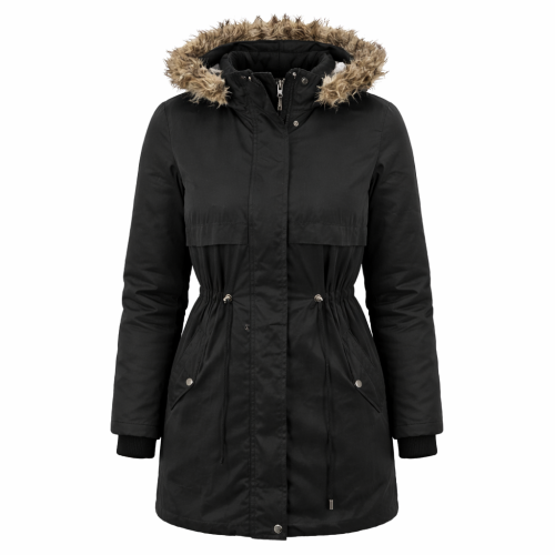 Kurtka damska parka dwustronna granatowo szara z kapturem zimowa Brave Soul strona pierwsza przod