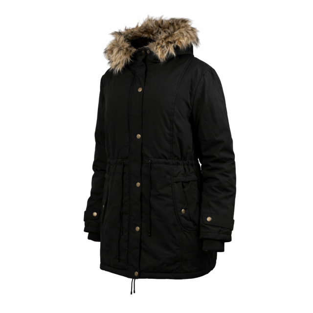 Kurtka damska parka zimowa z futerkiem czarna bok