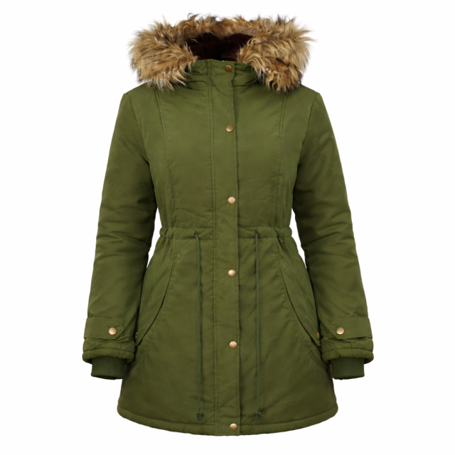 Kurtka damska parka zimowa z futerkiem zielona przod