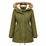 Kurtka damska parka jesienna ocieplana z futerkiem zielona militarna Z&L