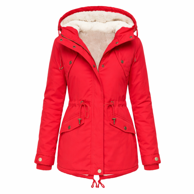 Kurtka damska parka z ociepleniem czerwona przód