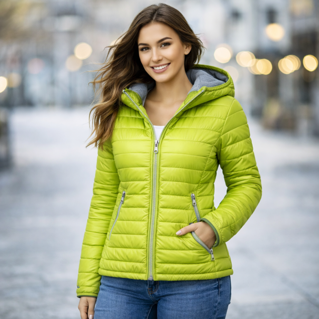 Kurtka damska pikowana lekka Fashion Classic OUTLET zielona na modelce