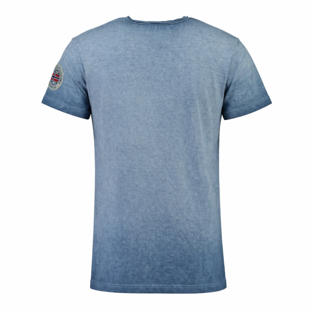 koszulka męska niebieska bawełna v neck geographical norway tył klasyczny krój lato