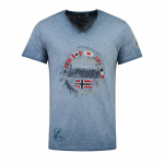 T-shirt męski niebieski bawełna V-neck sportowy na lato OUTLET JIMPEACH Geographical Norway