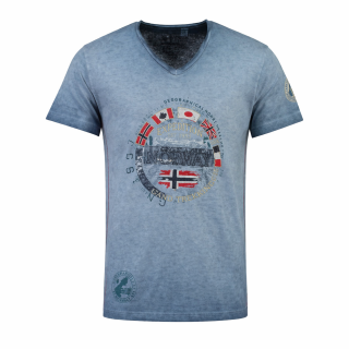 T-shirt męski niebieski bawełna V-neck sportowy na lato OUTLET JIMPEACH Geographical Norway
