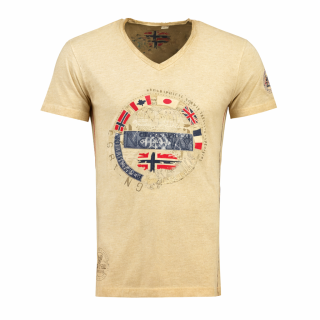 T-shirt męski beżowy bawełna V-neck sportowy na lato OUTLET JIMPEACH Geographical Norway