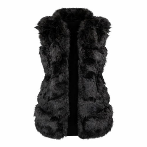 Kamizelka damska futrzana elegancka czarna Fashionable outlet przód