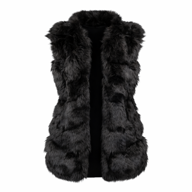 Kamizelka damska futrzana elegancka czarna Fashionable outlet przód